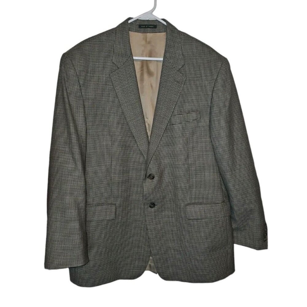 Lauren Ralph Lauren Wool Blazer Mens 46R Beige Black Houndstooth Sport Coat